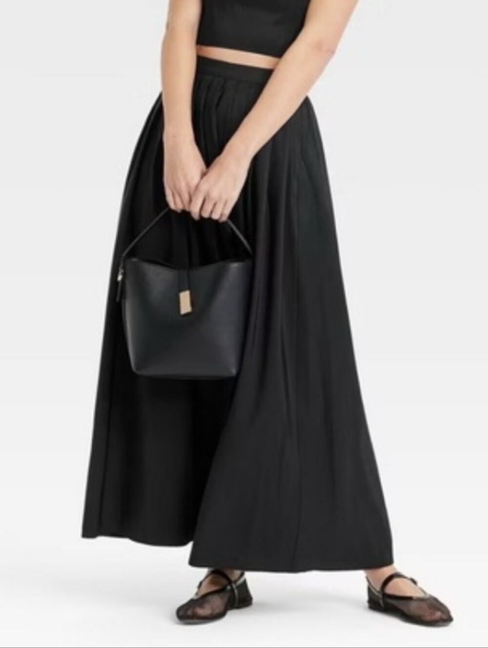 A New Day Women’s Pleated A-Line Maxi Skirt — Black, Size L NWT